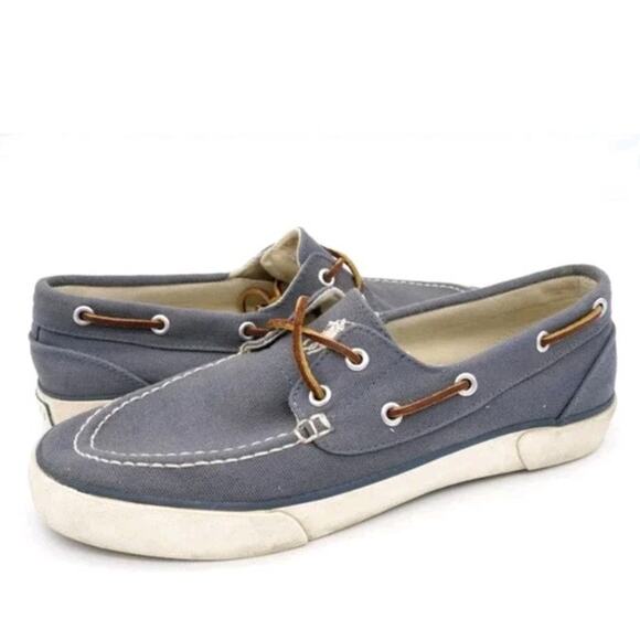Ralph Lauren Weekend Coastal Preppy Sander Boat Shoes Men’s 10 D Blue Canvas - Picture 1 of 10